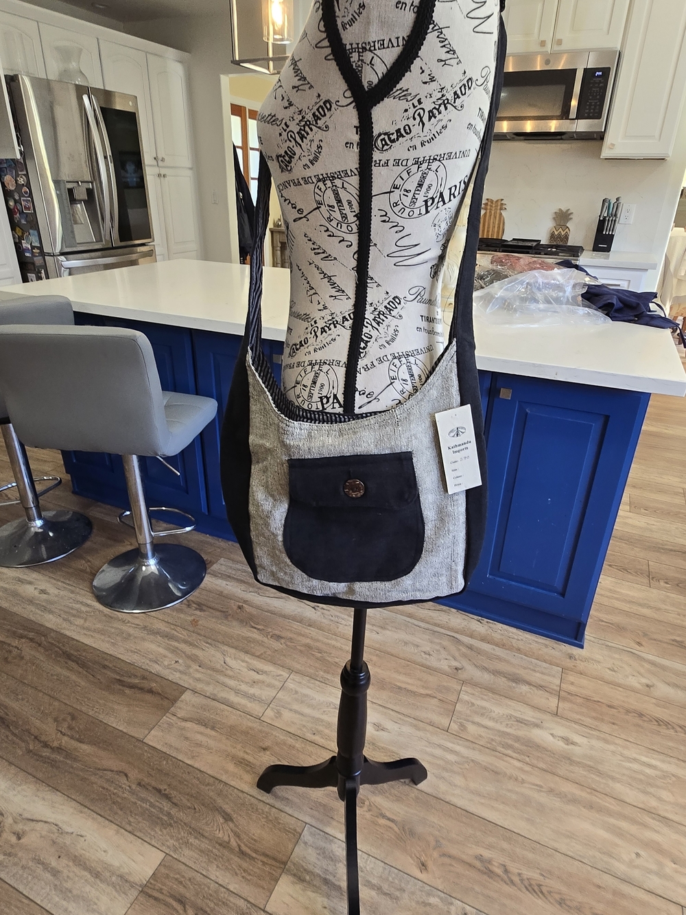 Casual Black & Cream Crossbody Bag.  100% Handmade.  Made In Himalayas.